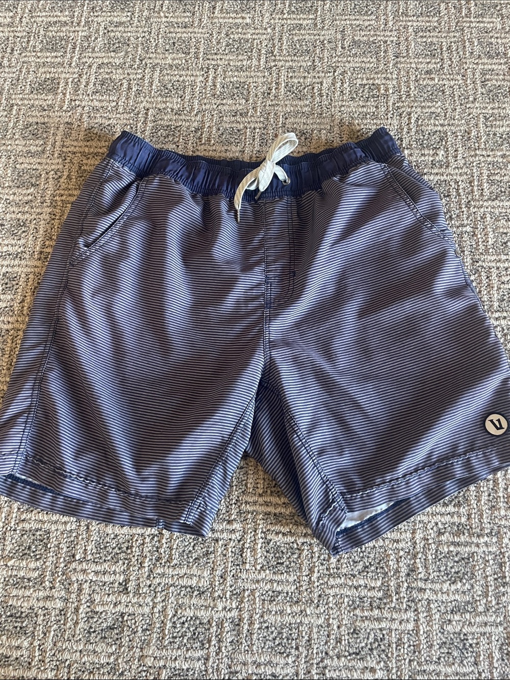 Vuori Navy and White Micro-Striped Hybrid Shorts